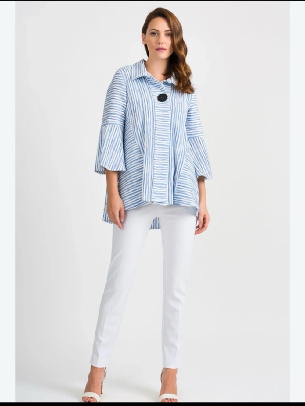 Joseph Ribkoff Light Blue and White Striped Jacket
